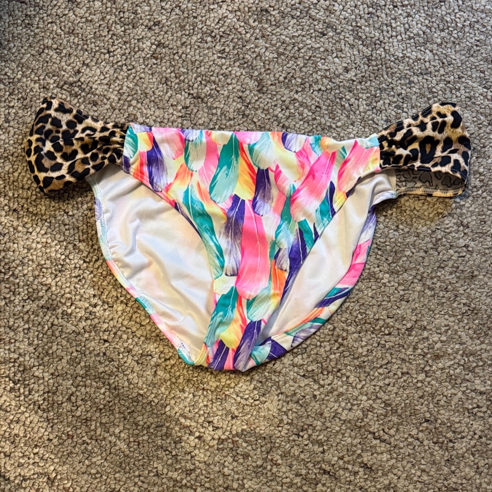 Colorful Feather Print Bikini Bottoms